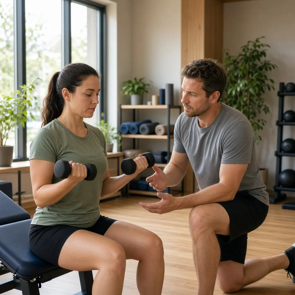 Kinesiology in Port Credit, Mississauga 3 clinician coaching a patient through a light strength exercise